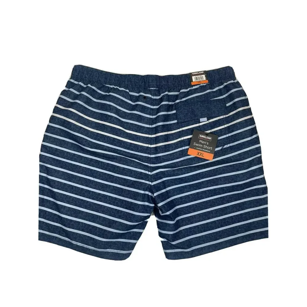 Kirkland Mens Swim Shorts Pockets Mesh Liner Lining Blue Stripe Size XXL